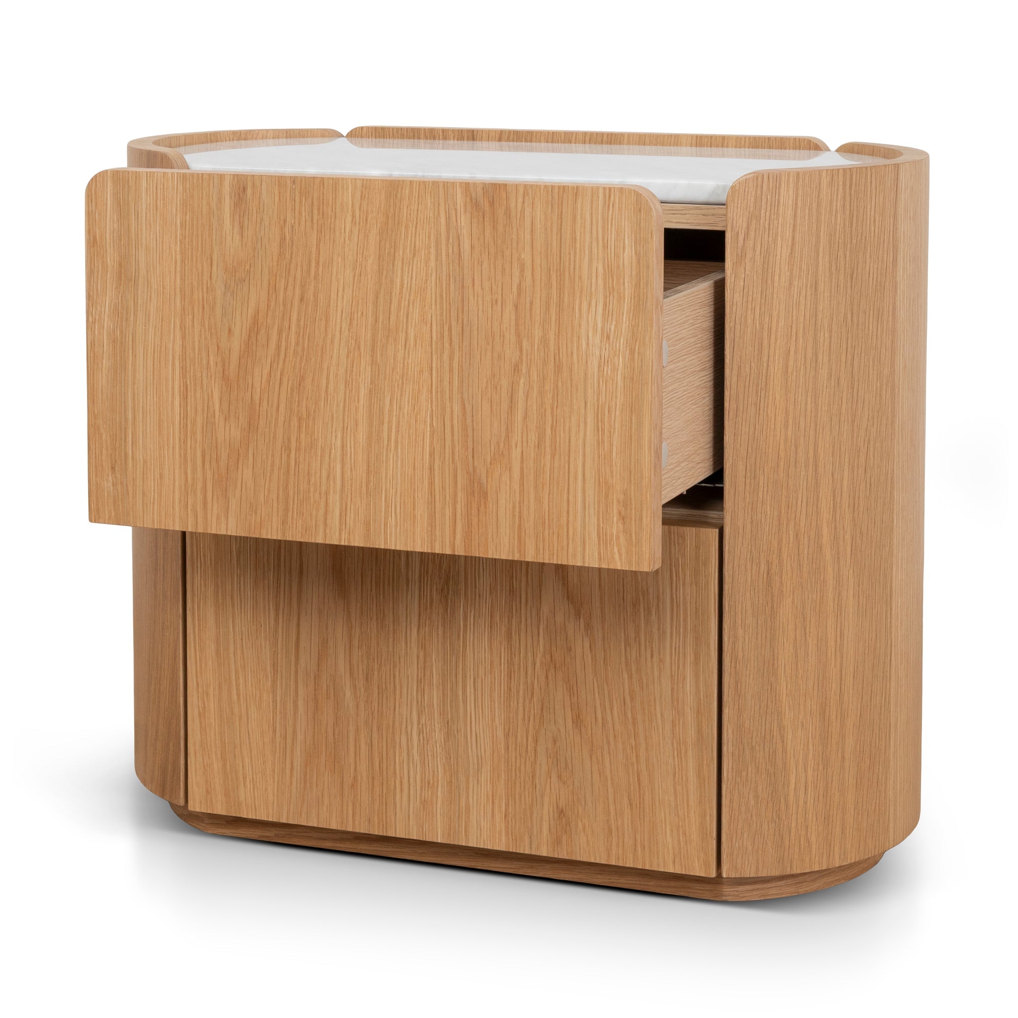 60cm Bedside Table - Natural Oak with Marble Top