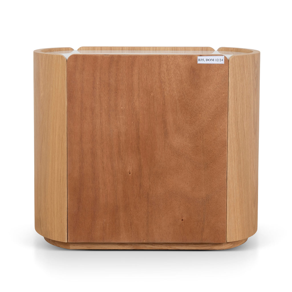 60cm Bedside Table - Natural Oak with Marble Top