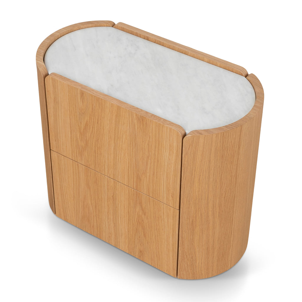 60cm Bedside Table - Natural Oak with Marble Top