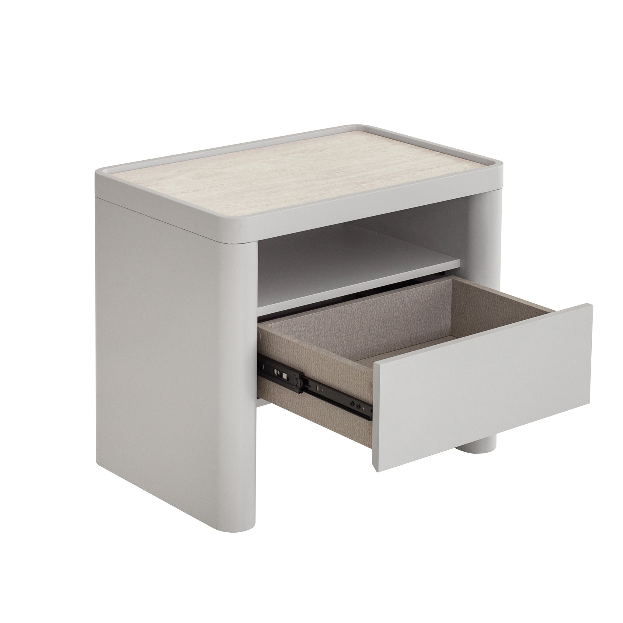 Glass Top Bedside Table - Warm Grey