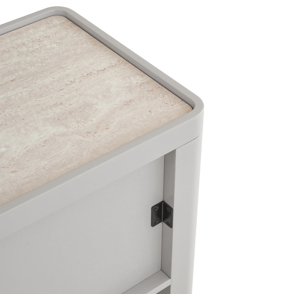 Glass Top Bedside Table - Warm Grey