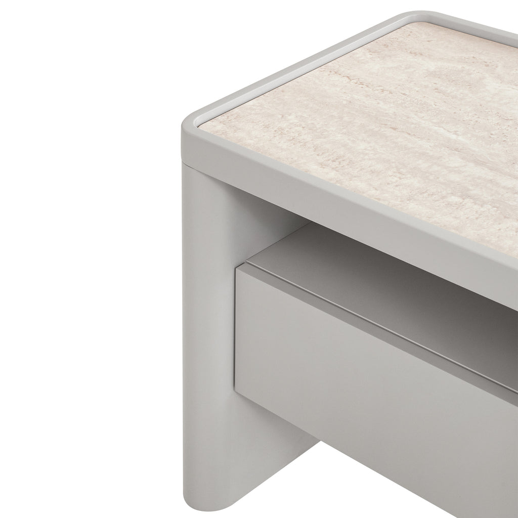 Glass Top Bedside Table - Warm Grey