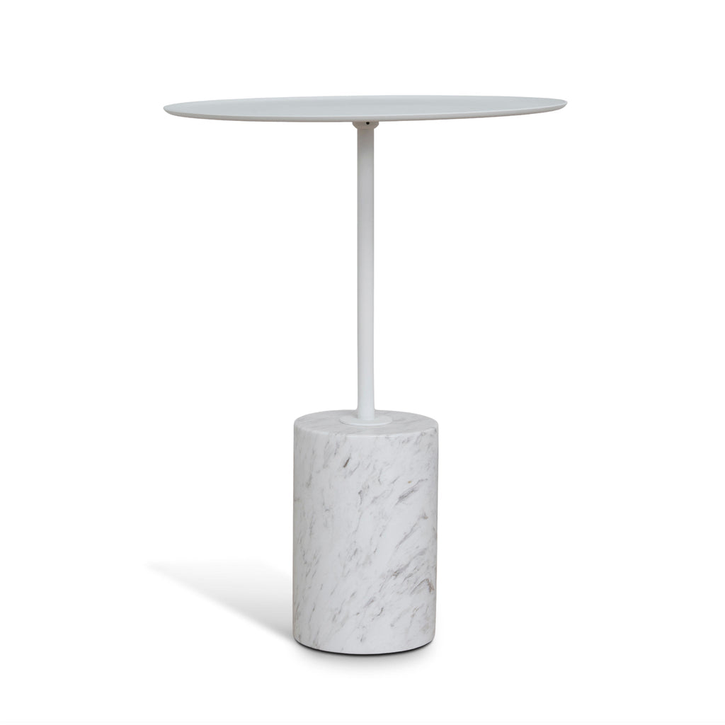 45cm Matte White Capri Side Table - Carrara Marble