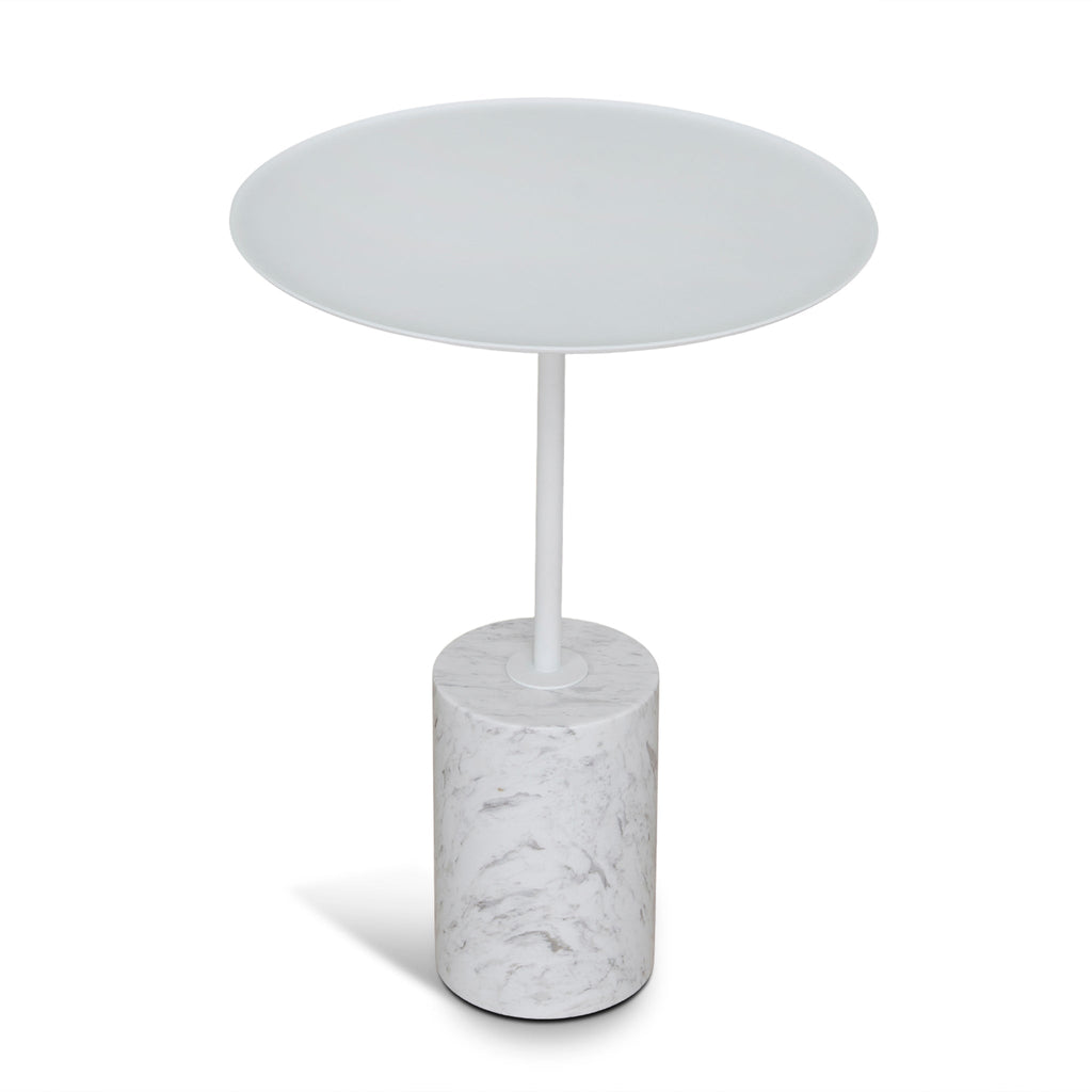 45cm Matte White Capri Side Table - Carrara Marble