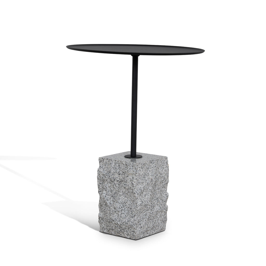45cm Matte Black Capri Side Table - Faceted Granite Marble