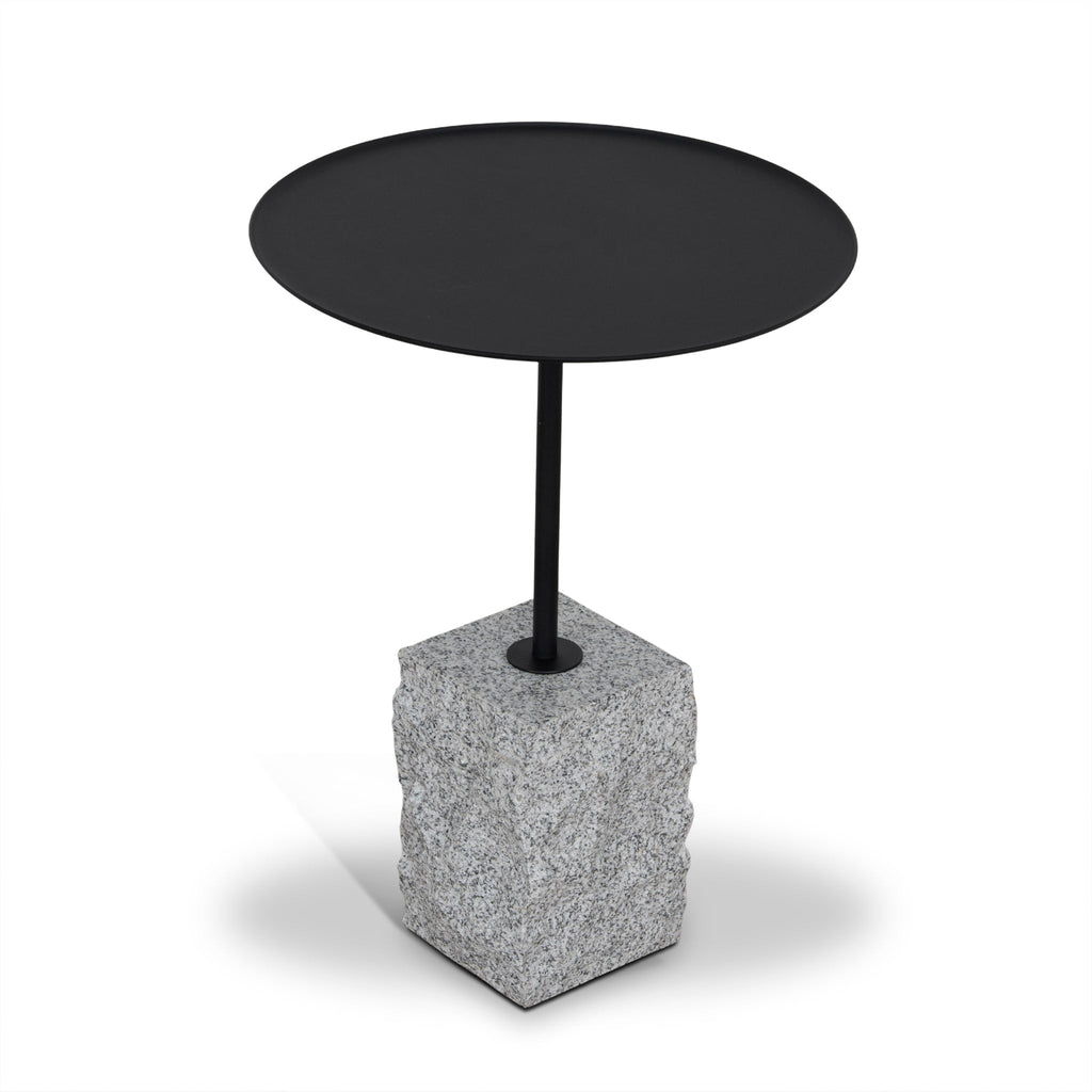 45cm Matte Black Capri Side Table - Faceted Granite Marble