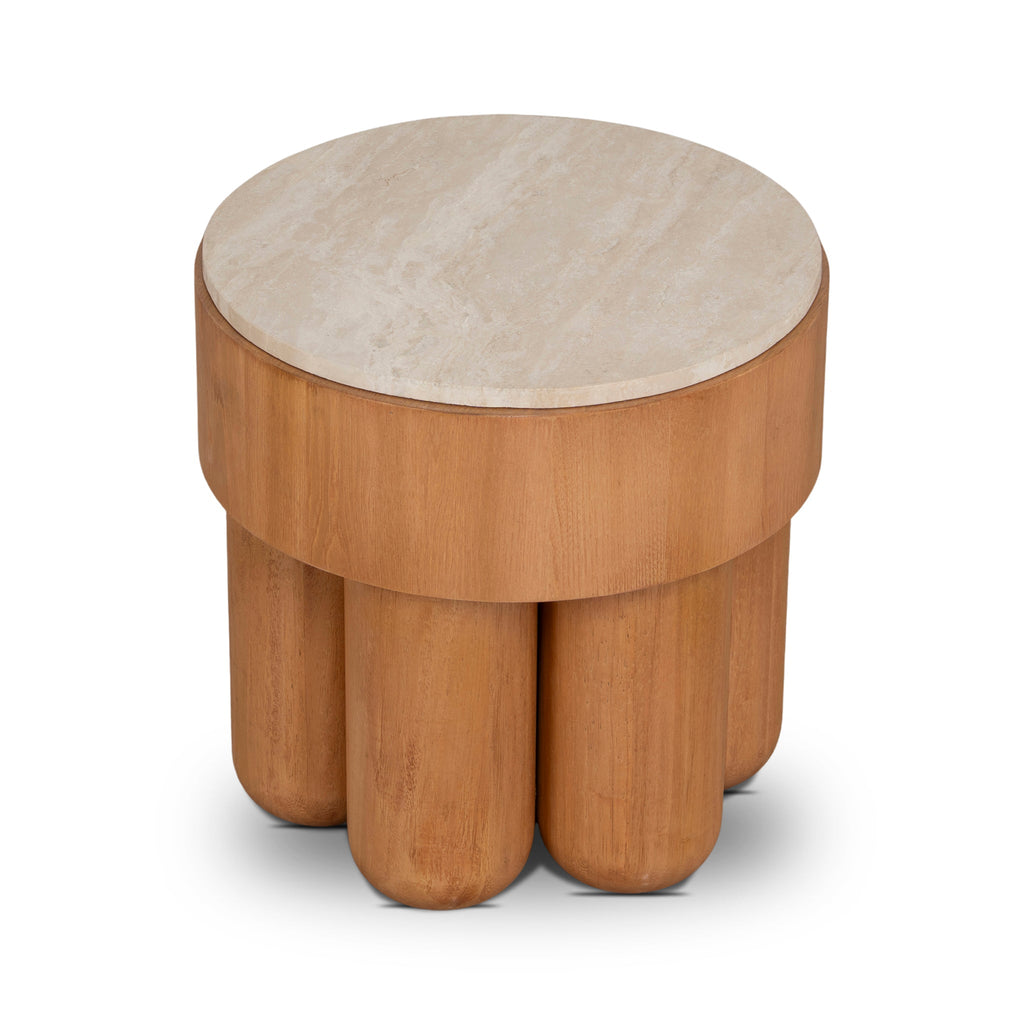 50cm Round Travertine Capri Side Table - Natural