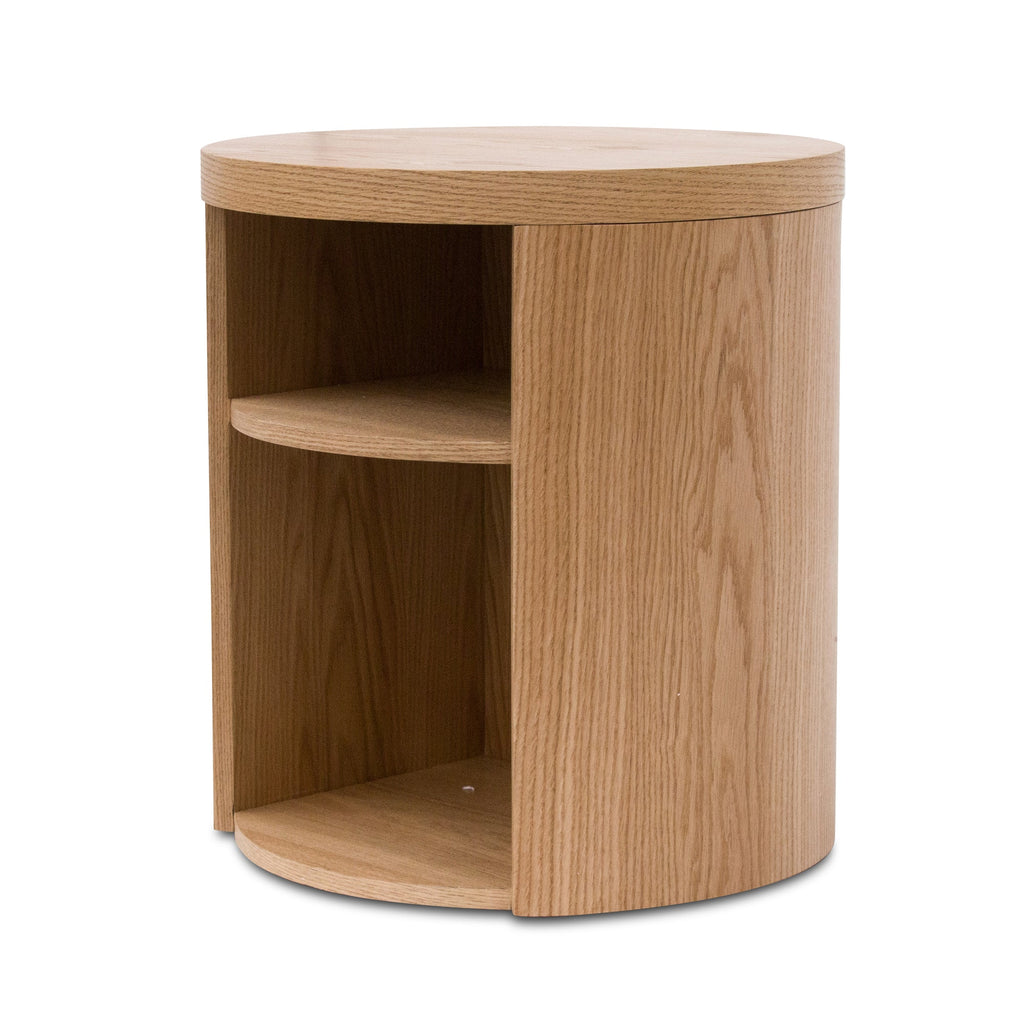 Round Wooden Bedside Table - Natural