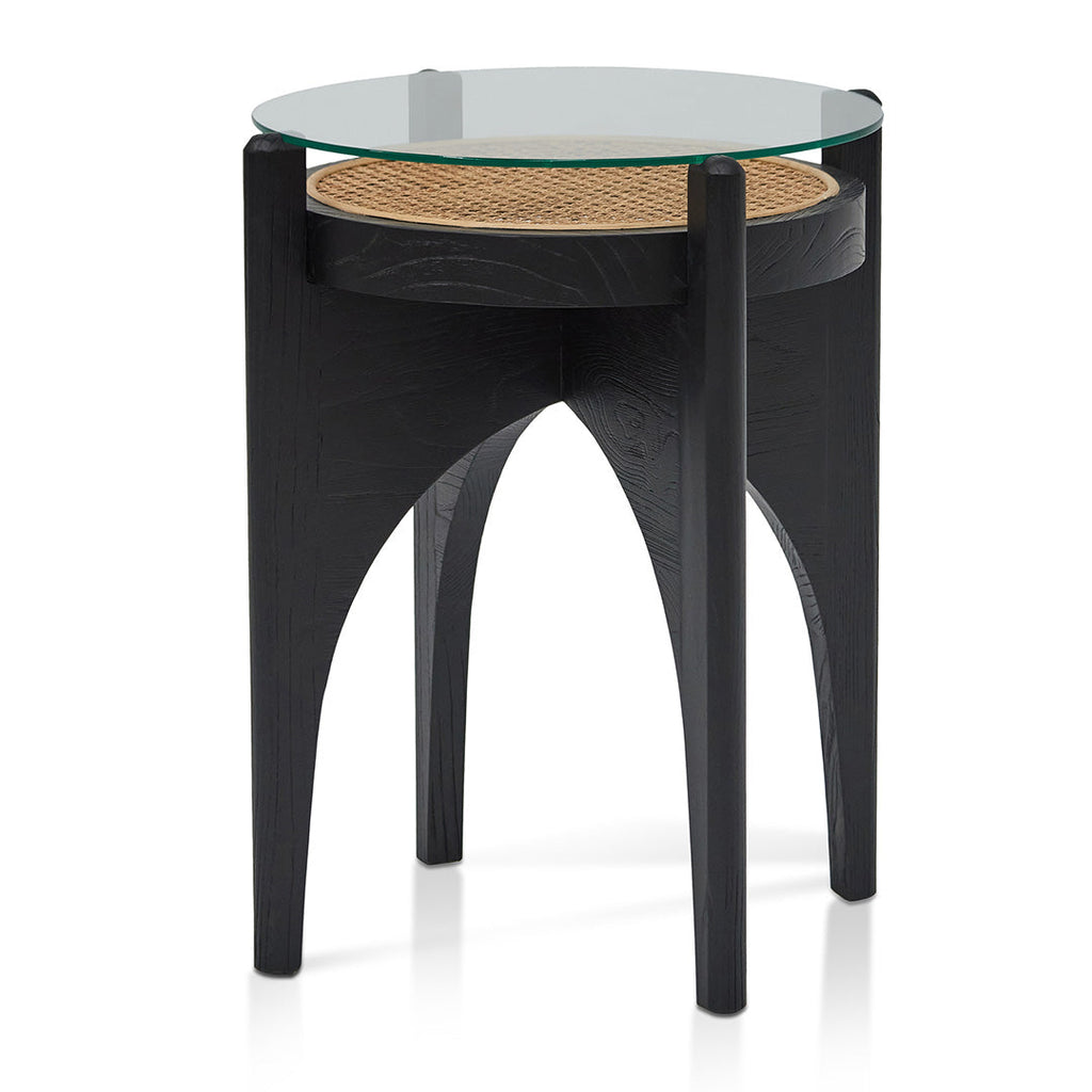 50cm Round Glass Capri Side Table - Black