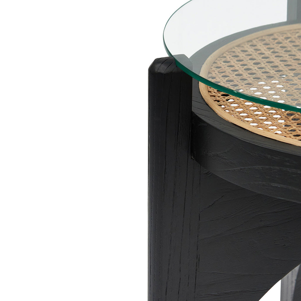 50cm Round Glass Capri Side Table - Black