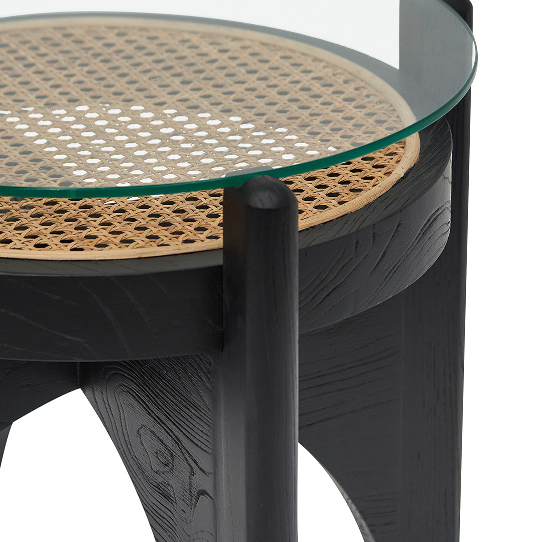50cm Round Glass Capri Side Table - Black