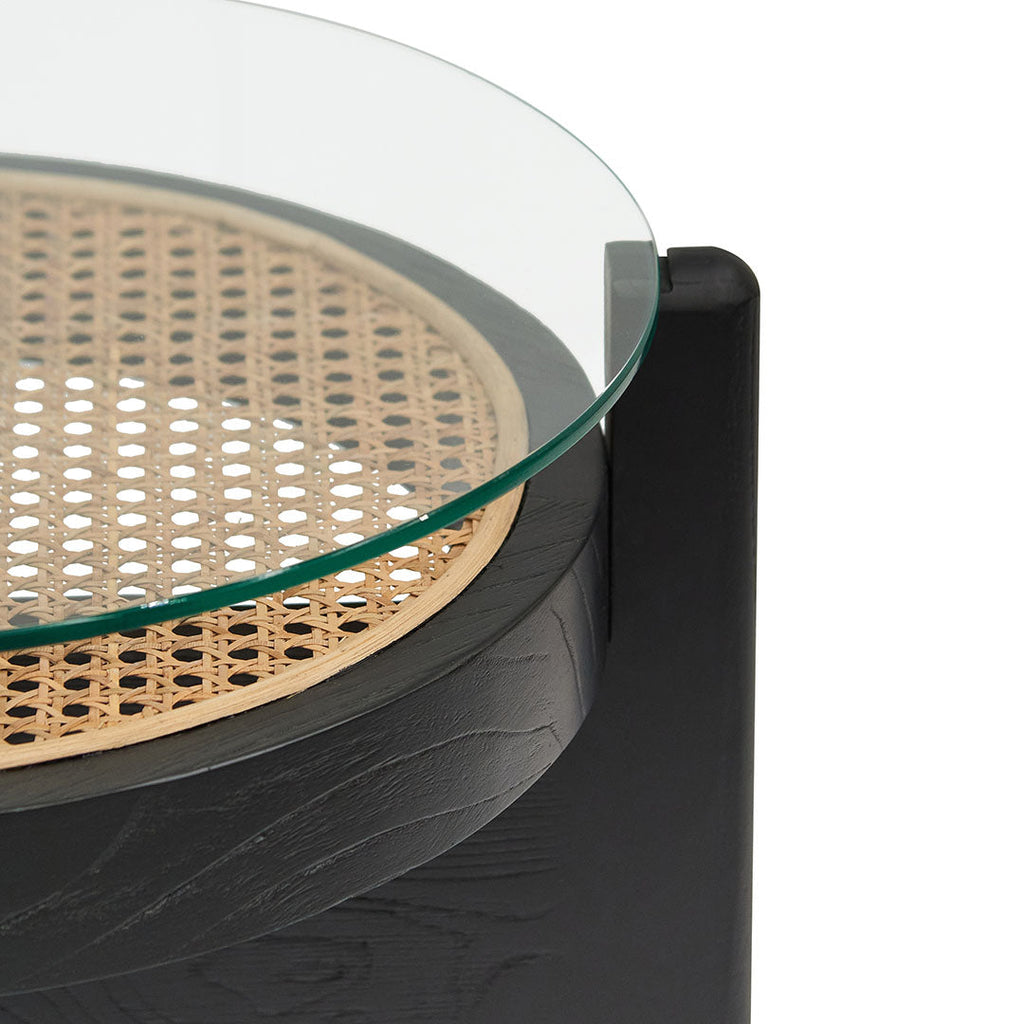 50cm Round Glass Capri Side Table - Black