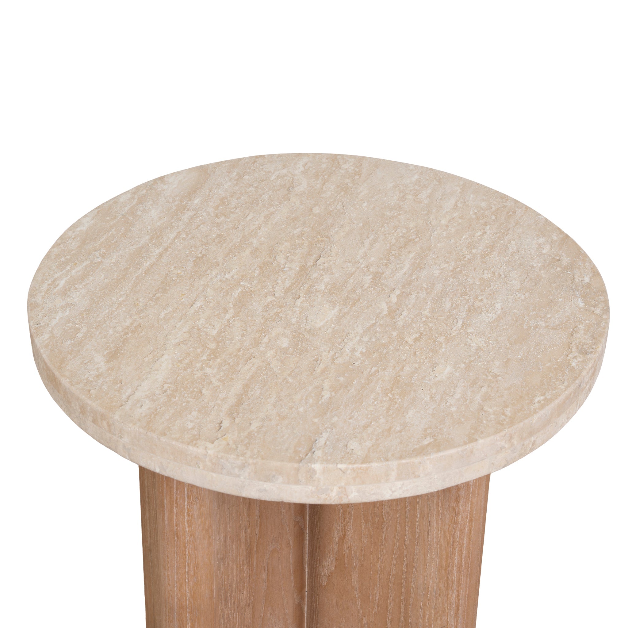 Travertine Marble Round Capri Side Table - Light Natural Elm