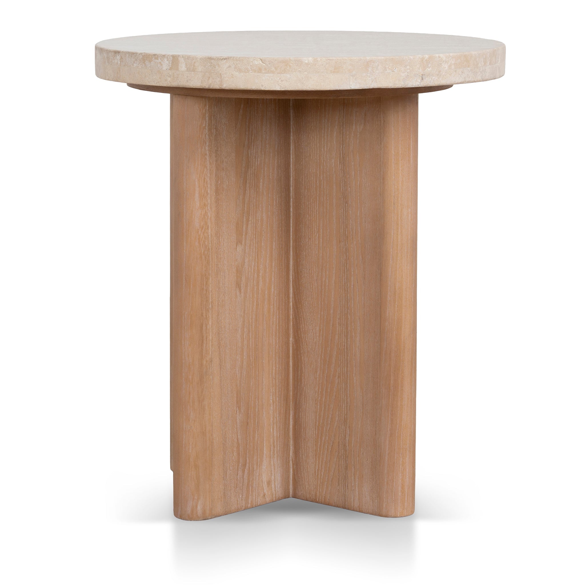 Travertine Marble Round Capri Side Table - Light Natural Elm