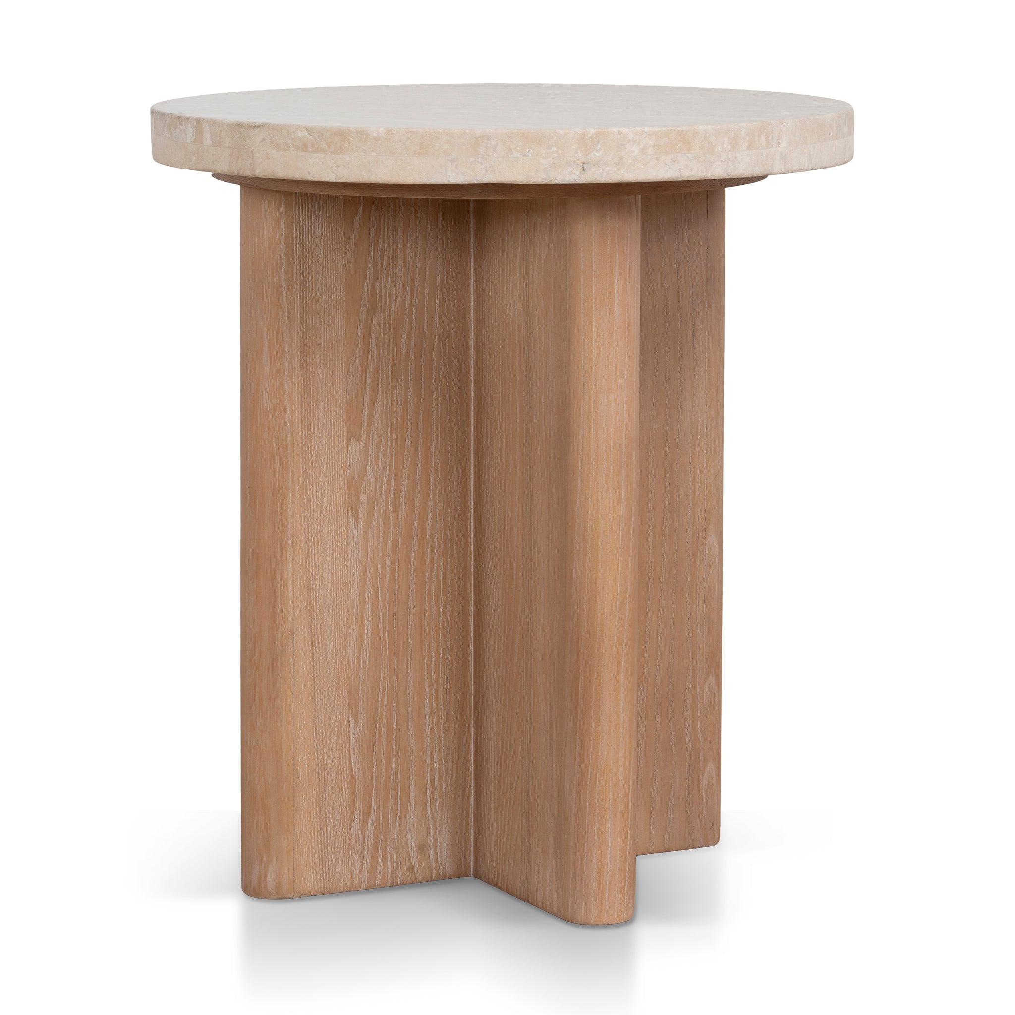 Travertine Marble Round Capri Side Table - Light Natural Elm