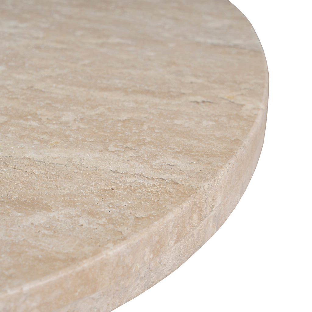 Travertine Marble Round Capri Side Table - Light Natural Elm