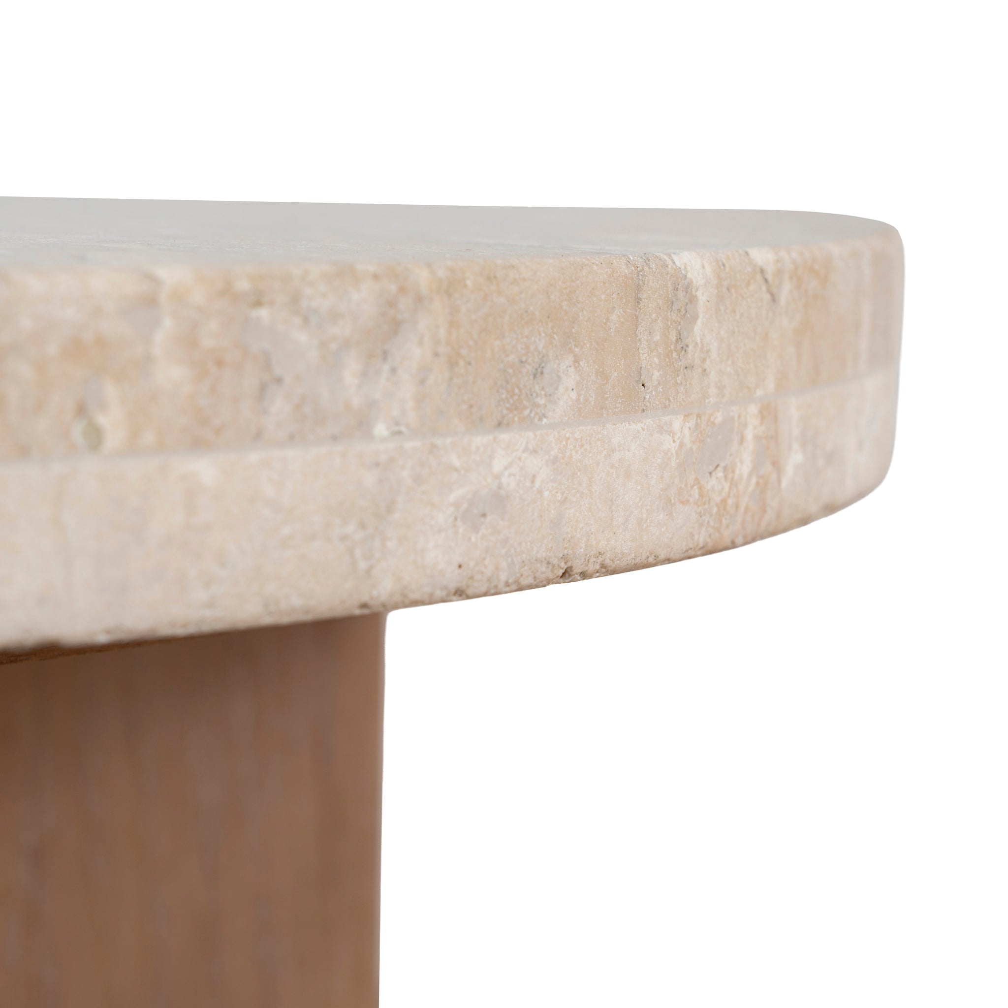 Travertine Marble Round Capri Side Table - Light Natural Elm