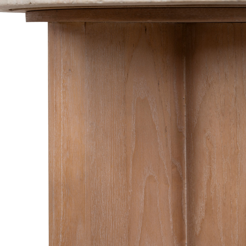 Travertine Marble Round Capri Side Table - Light Natural Elm