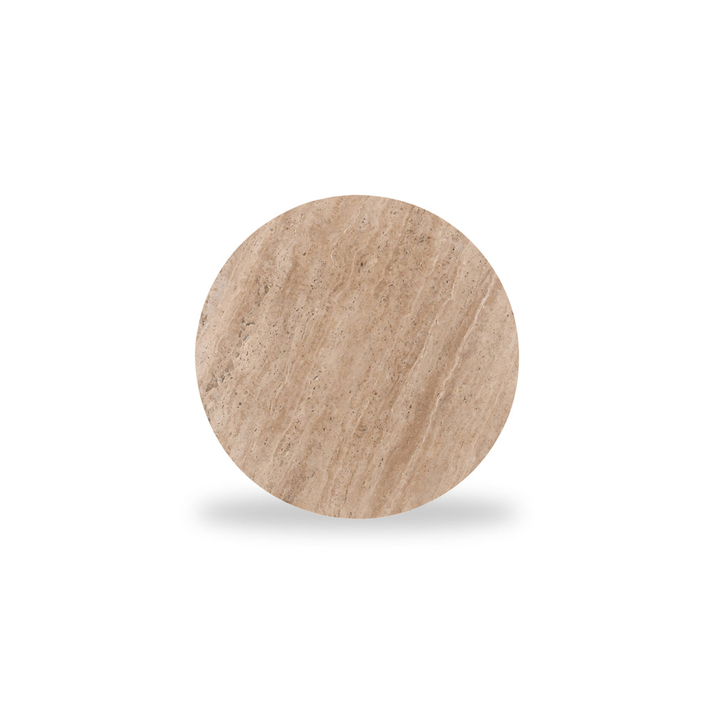 45cm Travertine Top Round Capri Side Table - Walnut