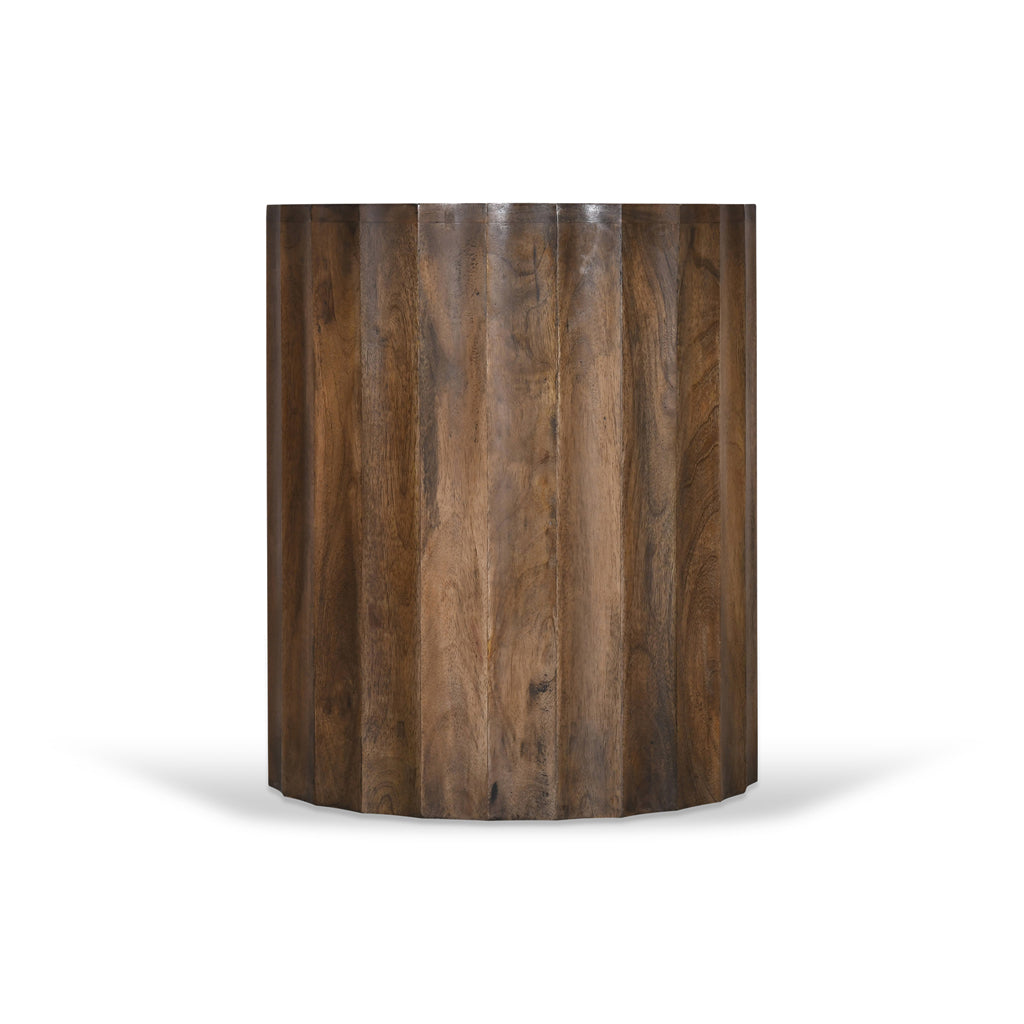 45cm Travertine Top Round Capri Side Table - Walnut