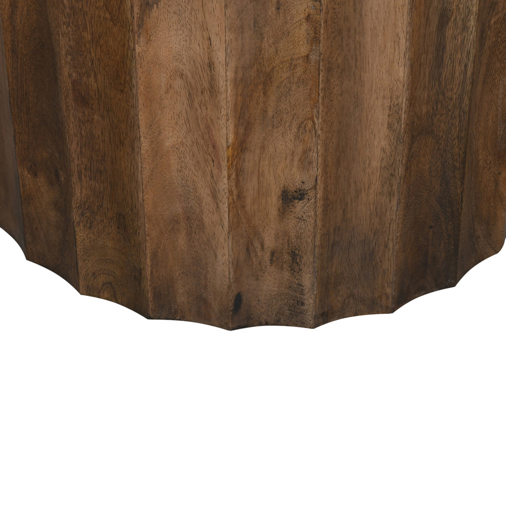 45cm Travertine Top Round Capri Side Table - Walnut