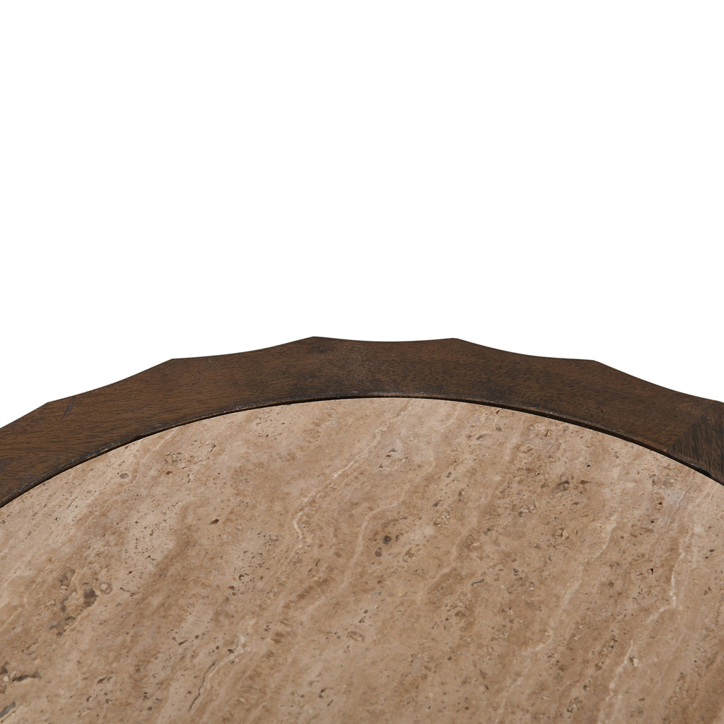 45cm Travertine Top Round Capri Side Table - Walnut
