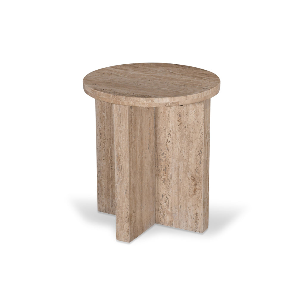 45cm Travertine Top Round Capri Side Table