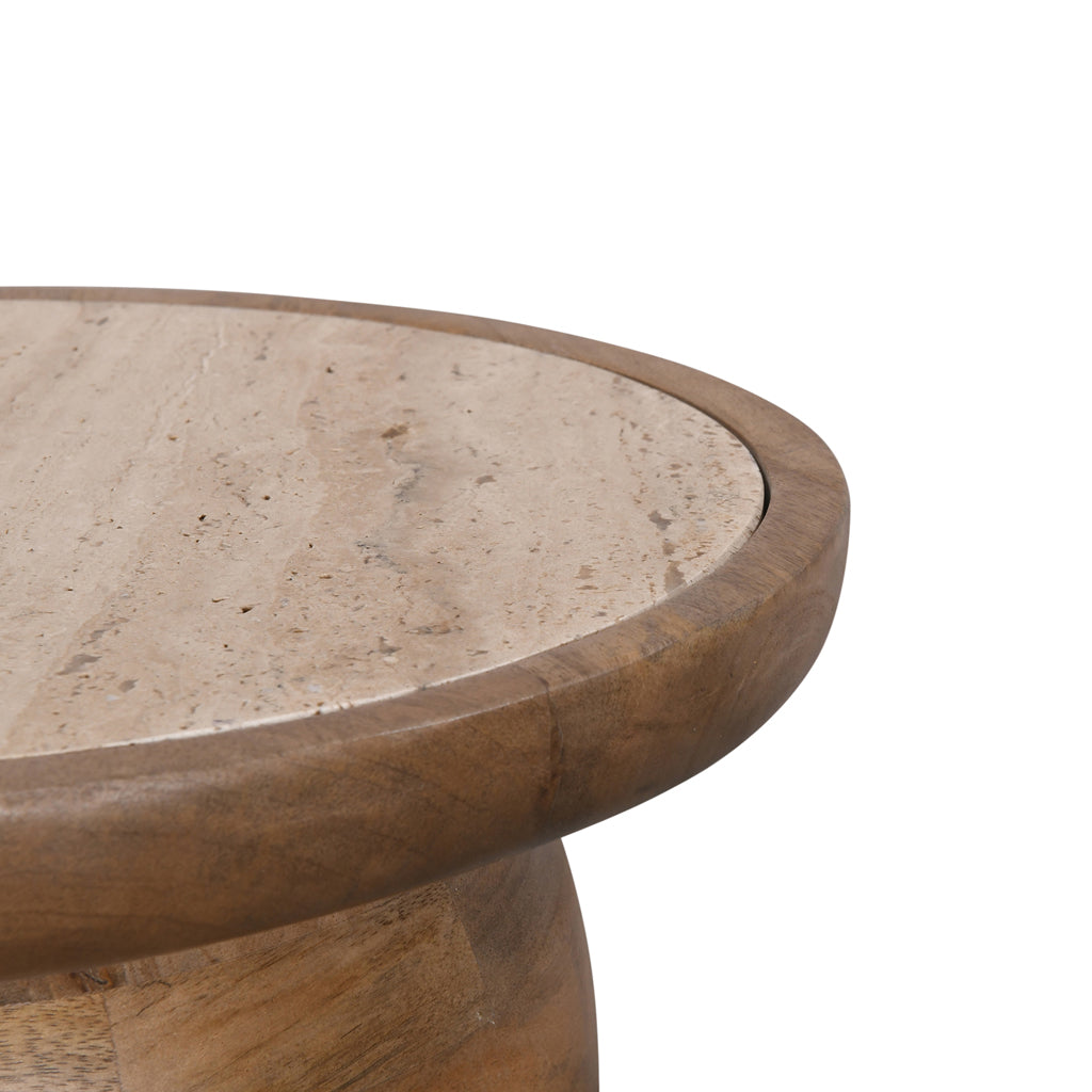 40cm Travertine Top Capri Side Table - Natural
