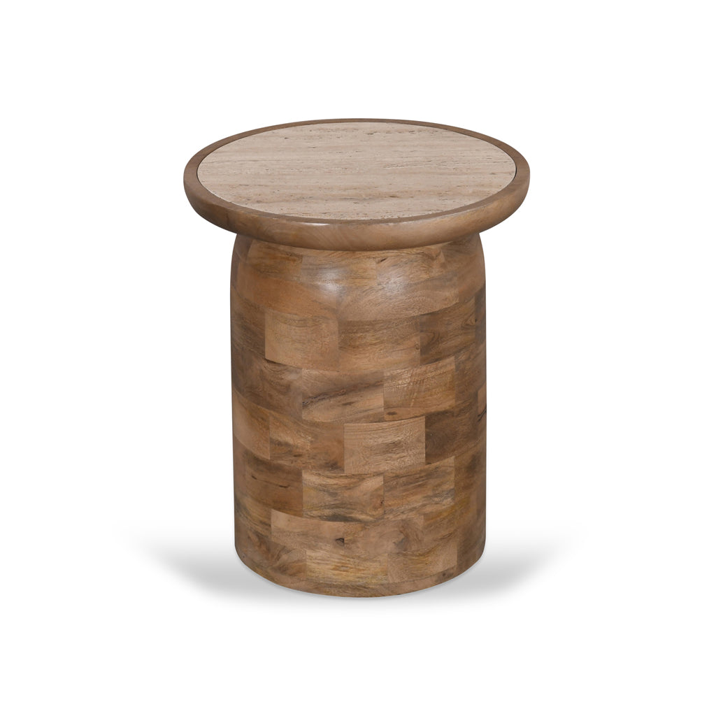 40cm Travertine Top Capri Side Table - Natural