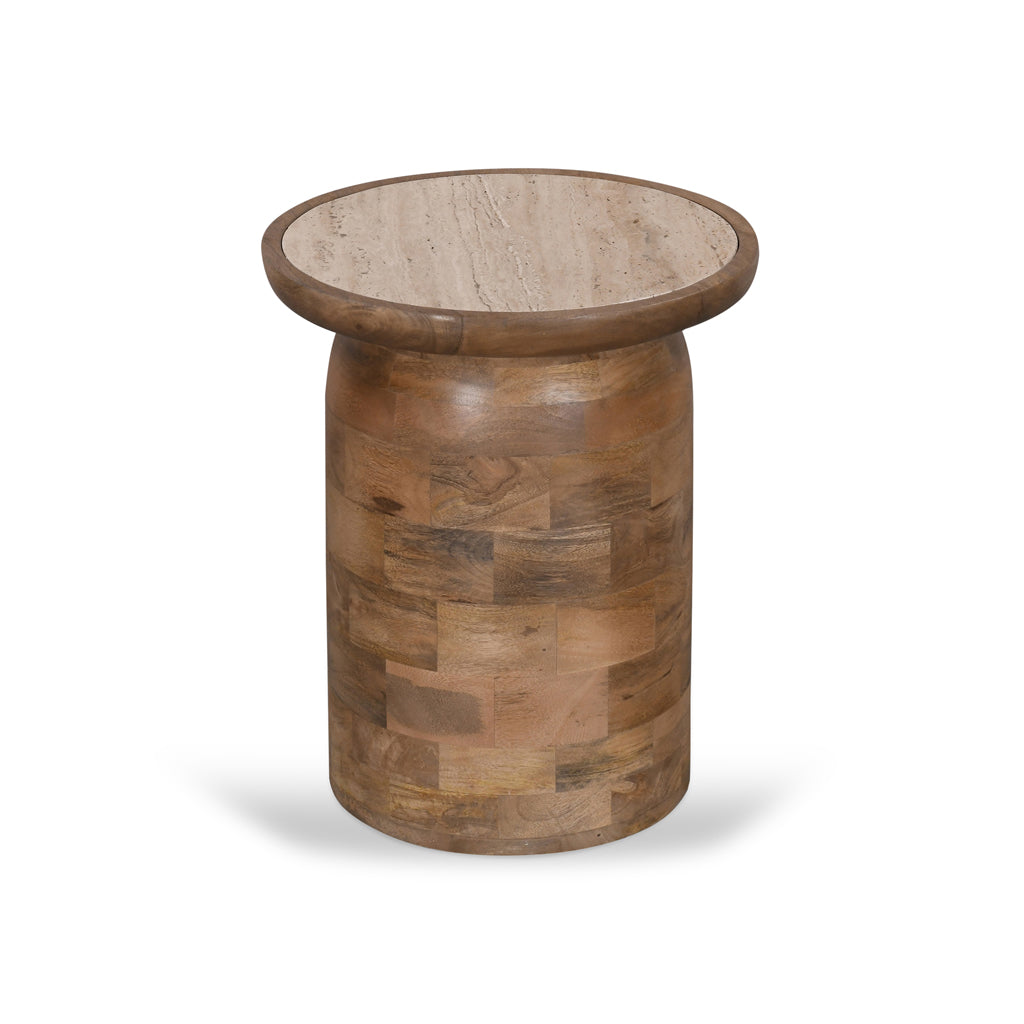 40cm Travertine Top Capri Side Table - Natural