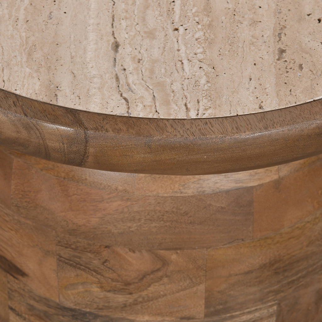 40cm Travertine Top Capri Side Table - Natural
