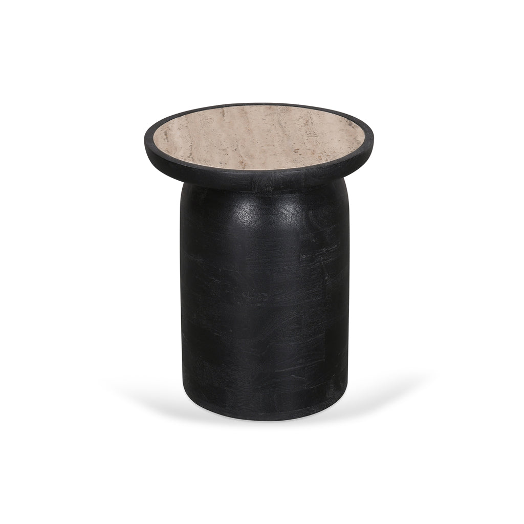 40cm Travertine Top Capri Side Table - Black