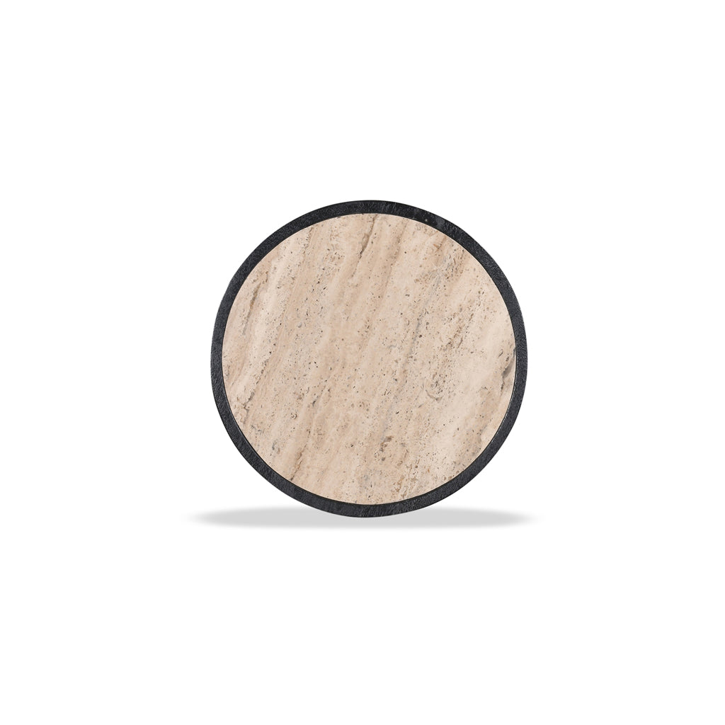 40cm Travertine Top Capri Side Table - Black