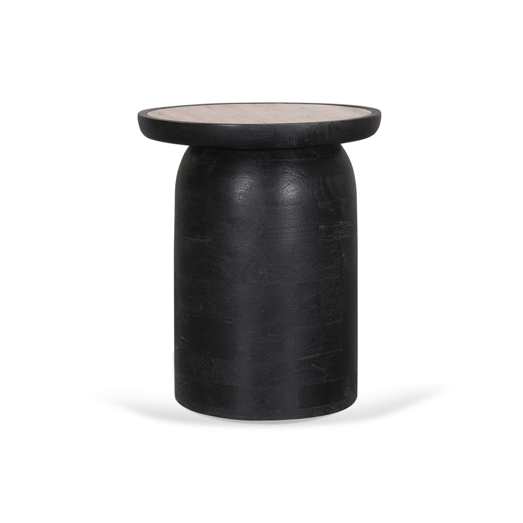 40cm Travertine Top Capri Side Table - Black