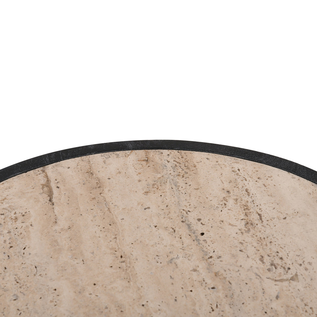 40cm Travertine Top Capri Side Table - Black