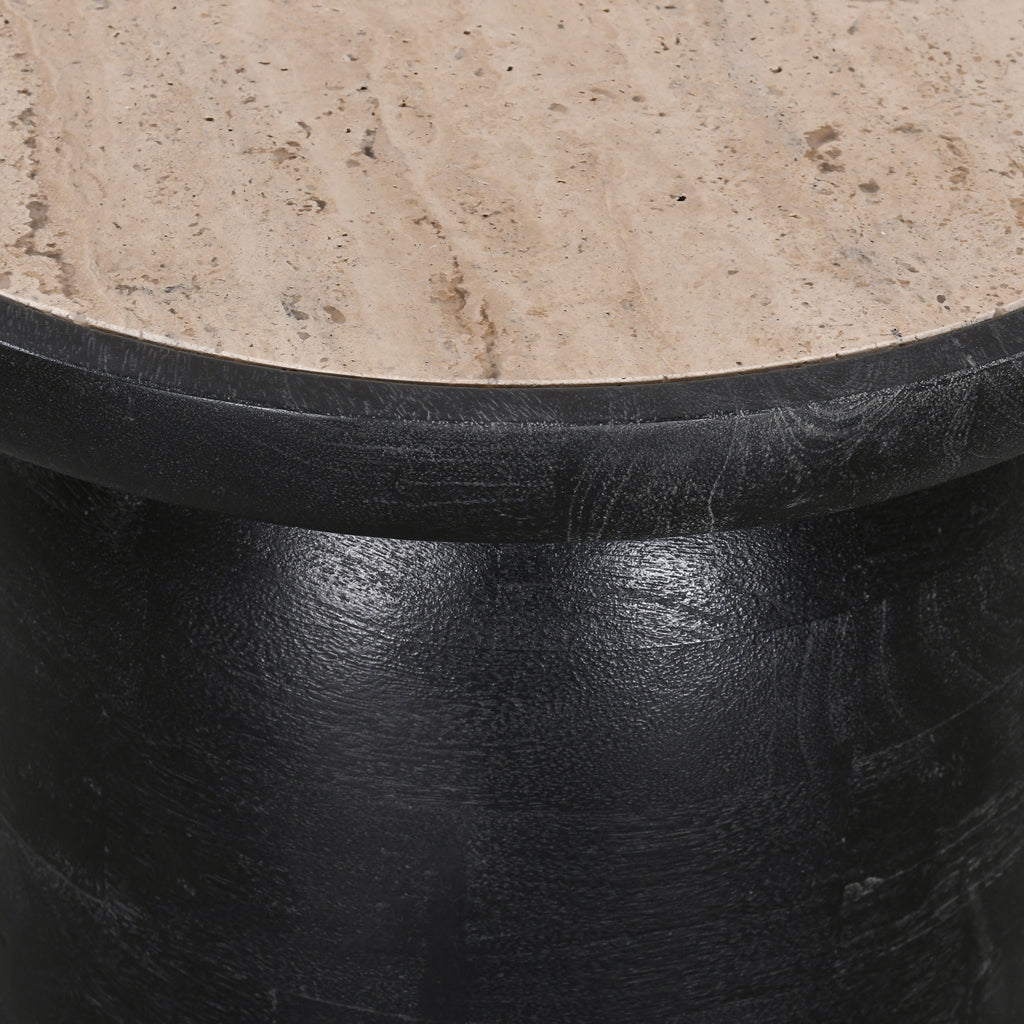 40cm Travertine Top Capri Side Table - Black