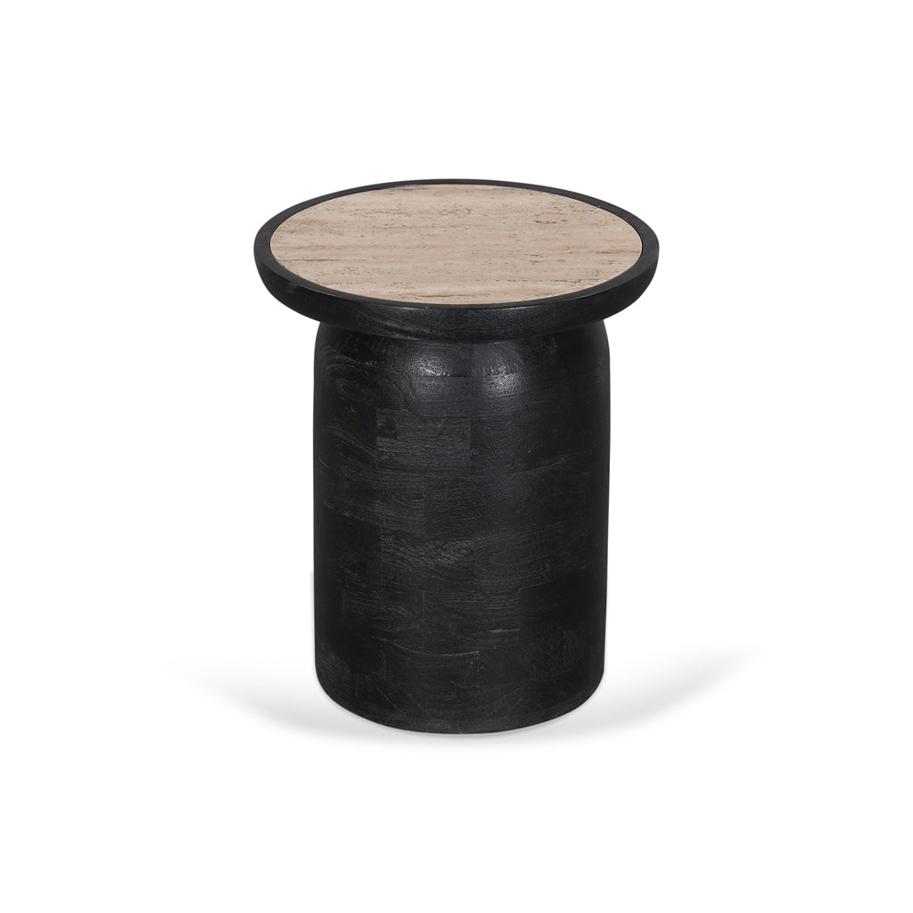 40cm Travertine Top Capri Side Table - Black