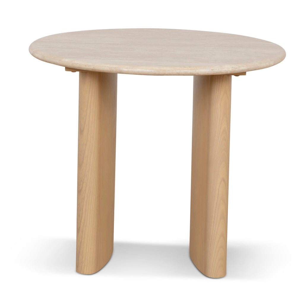 60cm Travertine Top Capri Side Table - Creme Ash
