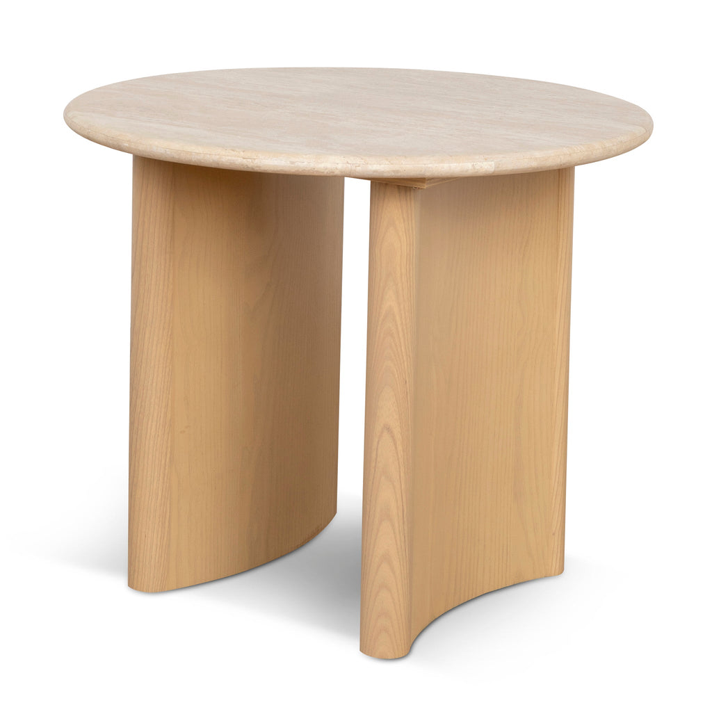 60cm Travertine Top Capri Side Table - Creme Ash