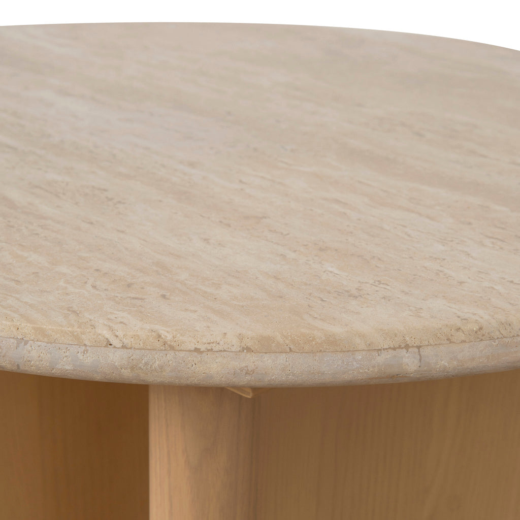 60cm Travertine Top Capri Side Table - Creme Ash