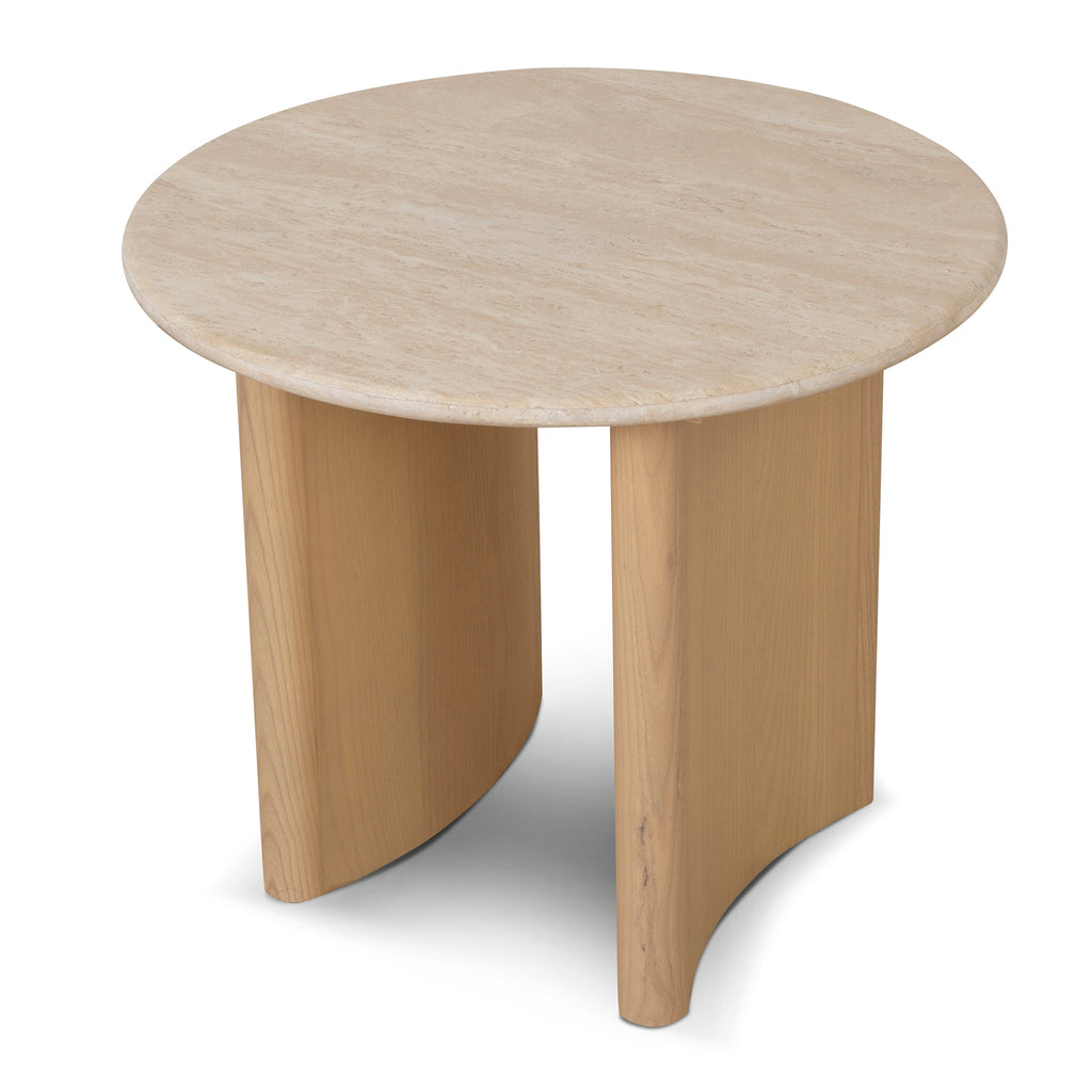 60cm Travertine Top Capri Side Table - Creme Ash