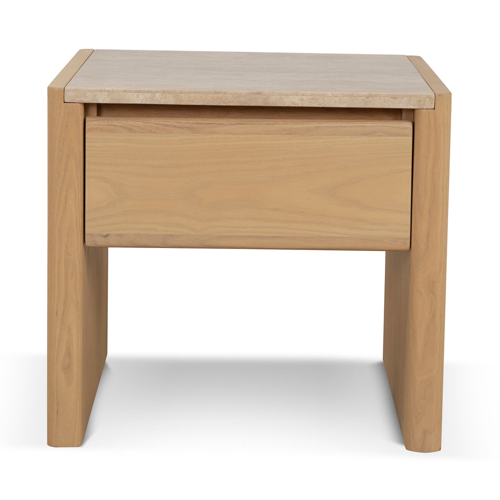 55cm Travertine Top Bedside Table - Creme Ash