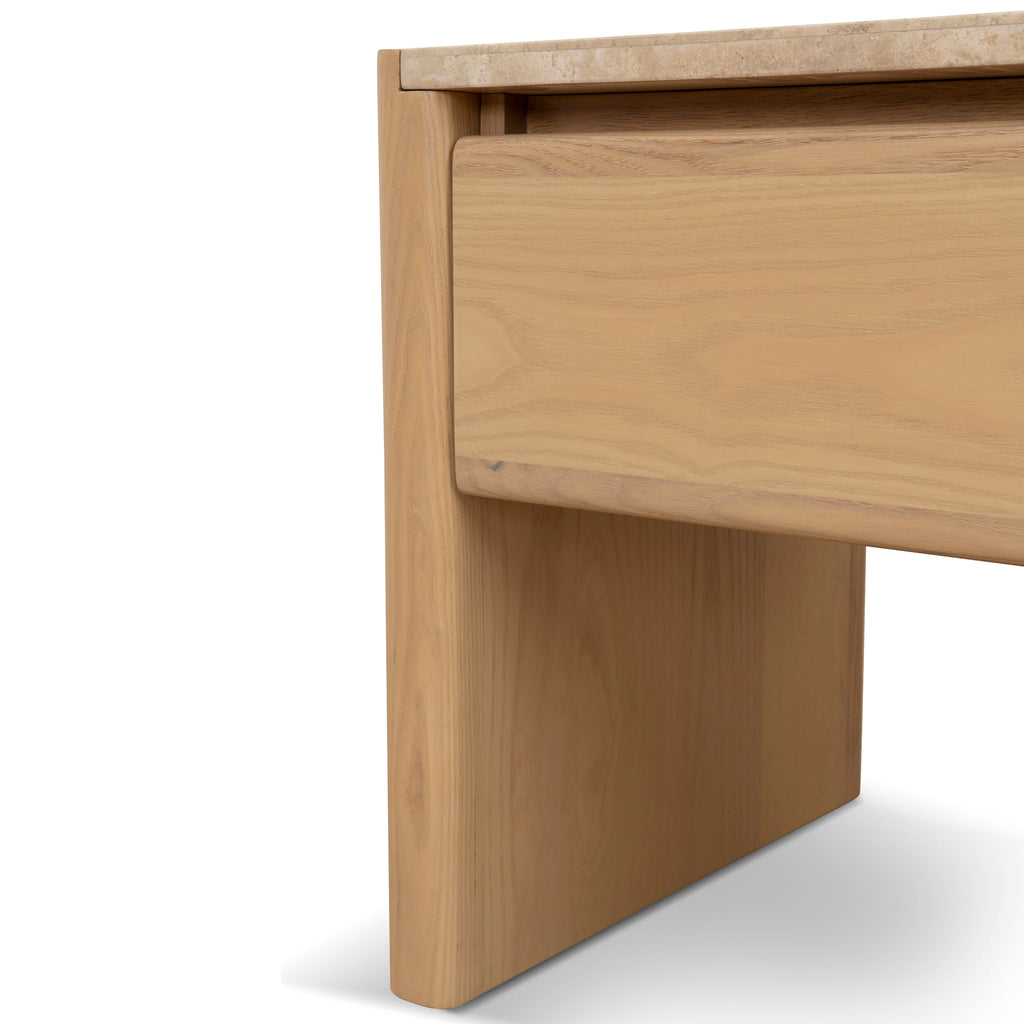 55cm Travertine Top Bedside Table - Creme Ash