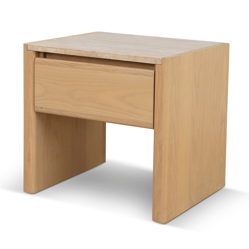 55cm Travertine Top Bedside Table - Creme Ash
