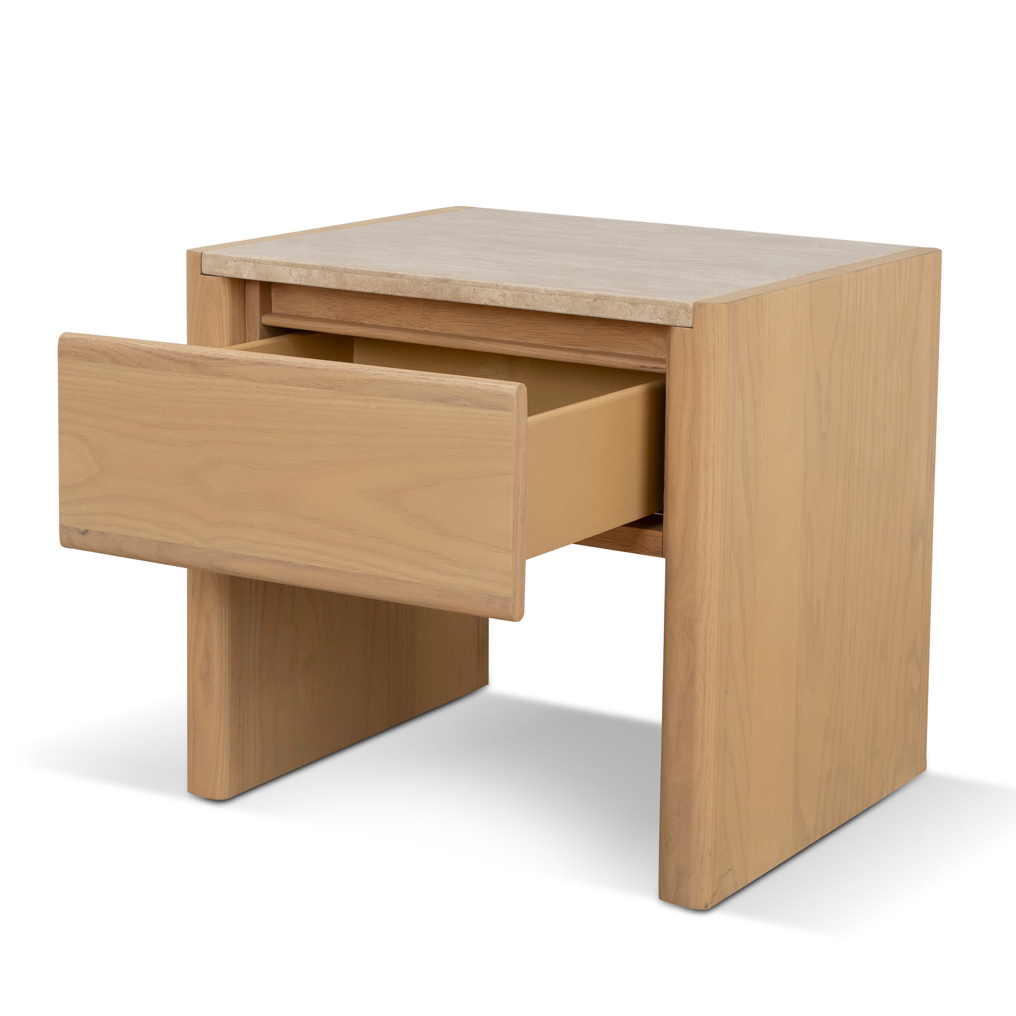 55cm Travertine Top Bedside Table - Creme Ash
