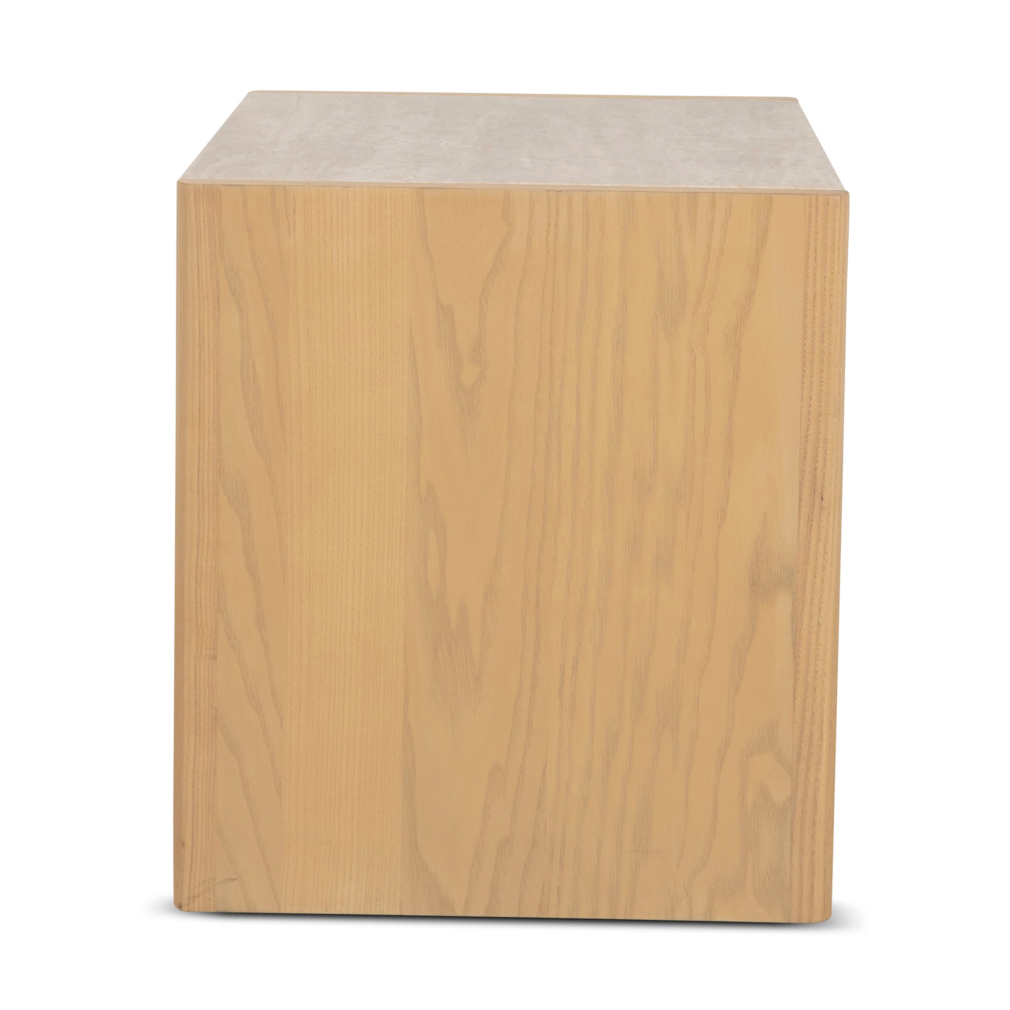 55cm Travertine Top Bedside Table - Creme Ash