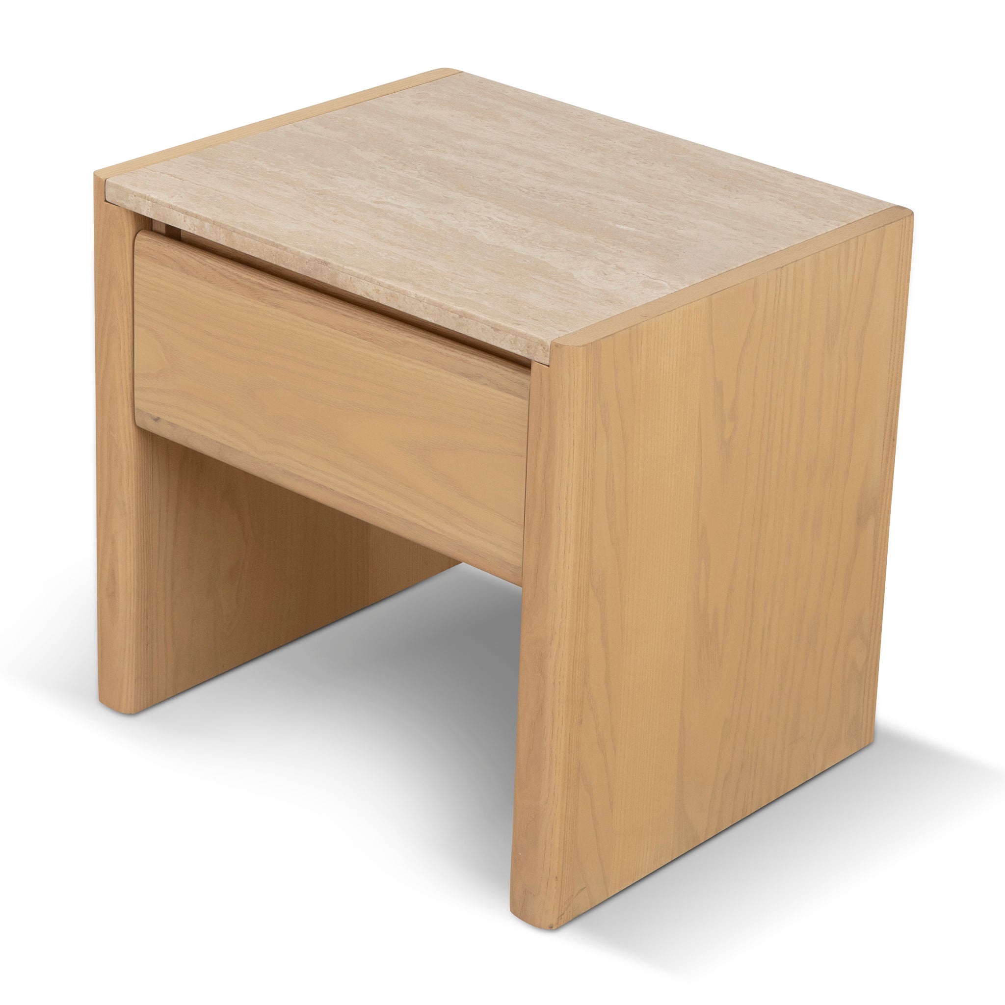 55cm Travertine Top Bedside Table - Creme Ash
