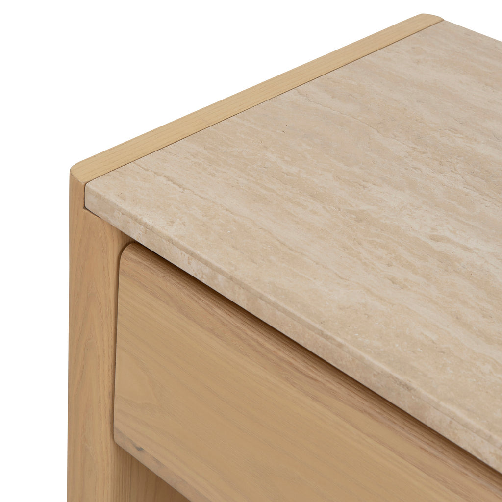 55cm Travertine Top Bedside Table - Creme Ash