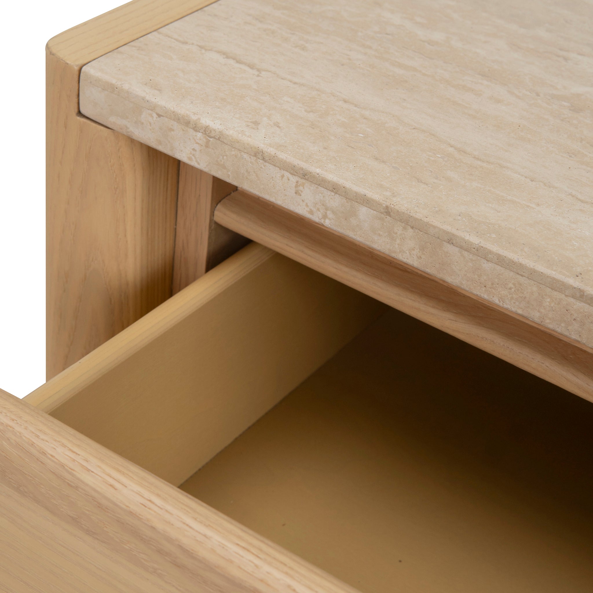 55cm Travertine Top Bedside Table - Creme Ash