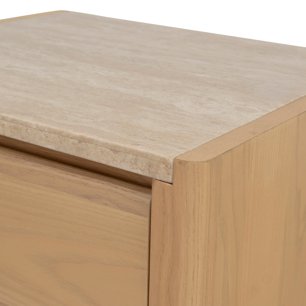 55cm Travertine Top Bedside Table - Creme Ash